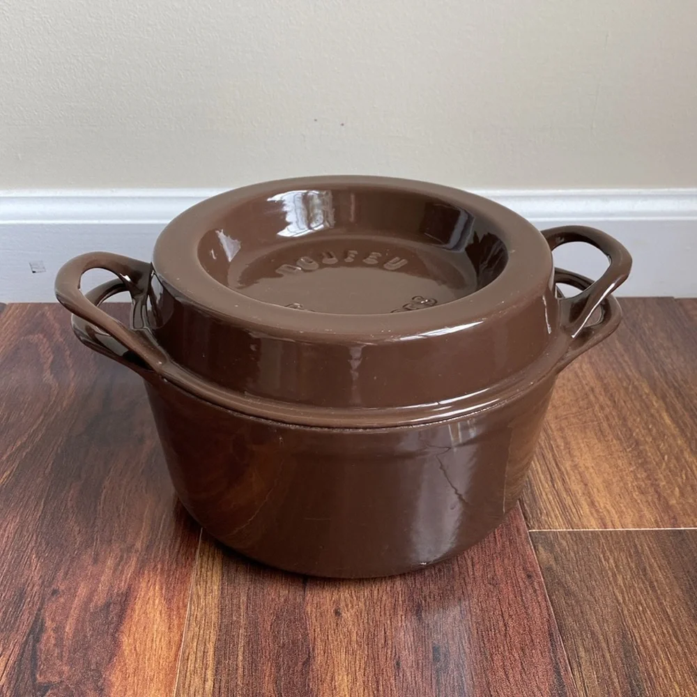 VTG Le Creuset Doufeu Cousances #20 Brown Ceramic Cast Iron Pot Dutch Oven